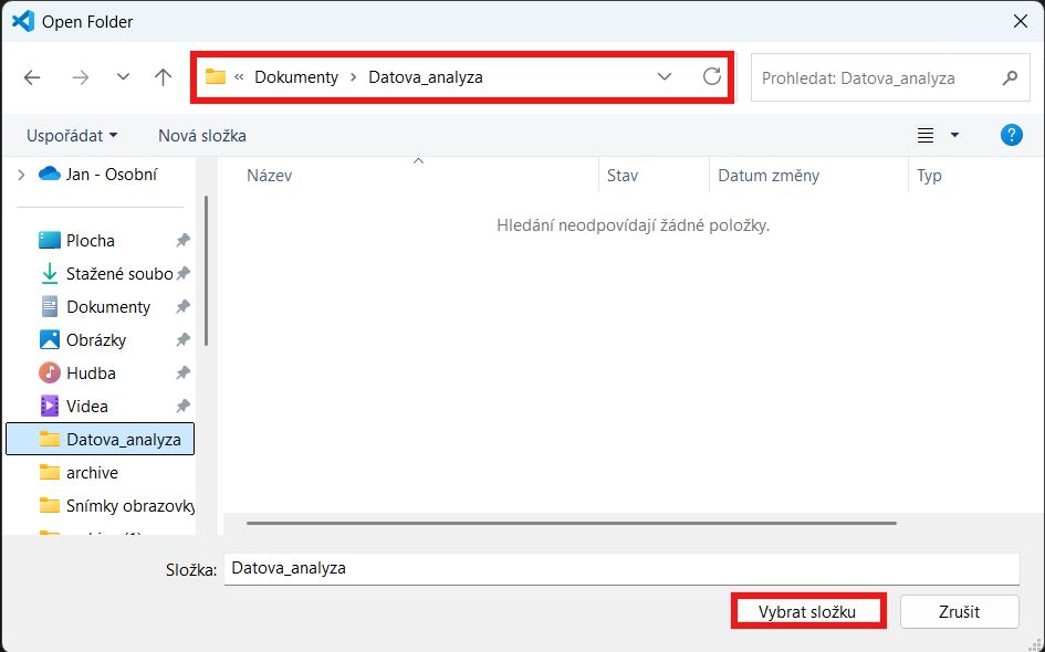 Vybereme složku pro uložení souboru - Úvod do datové analýzy a obchodního rozhodování