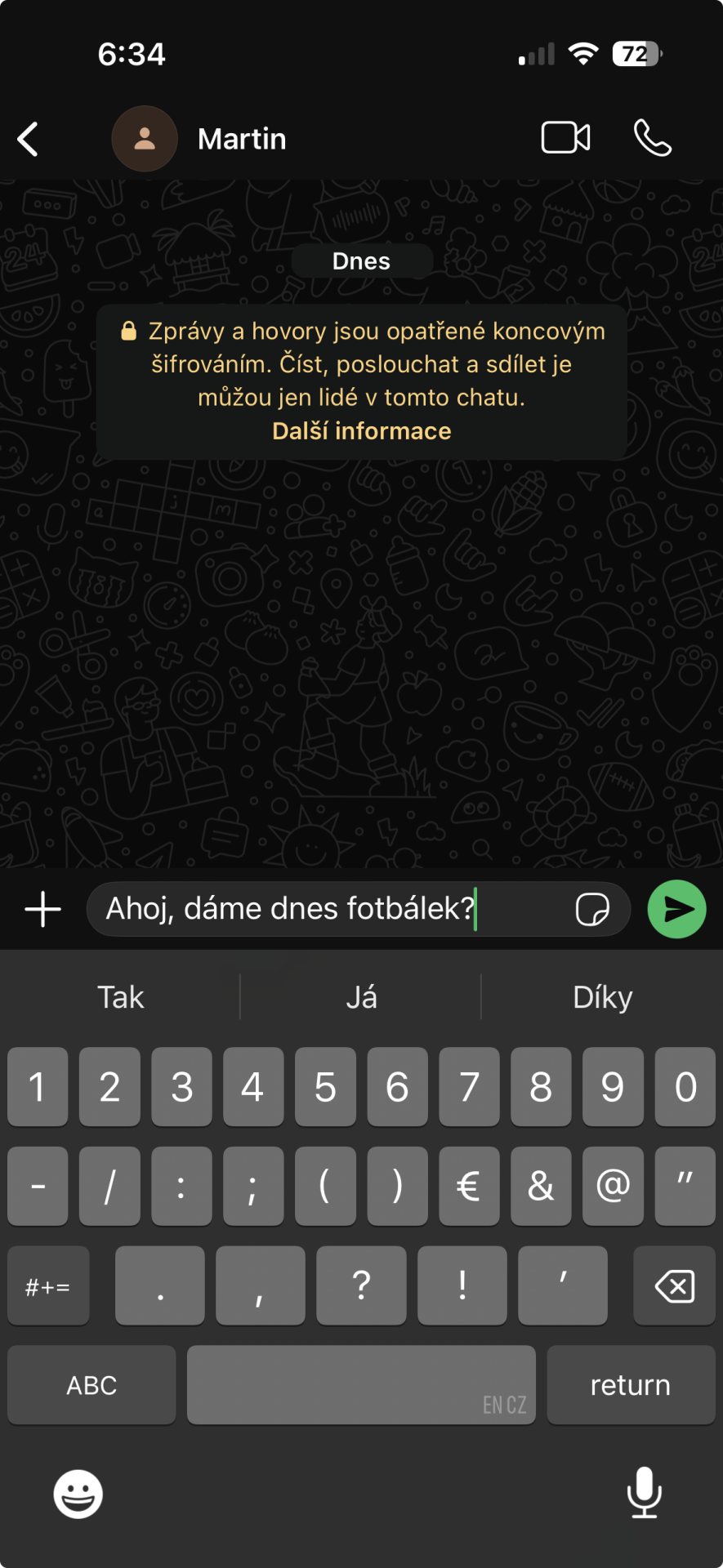 Nový chat v aplikaci WhatsApp - Využívání aplikací na telefonu a tabletu