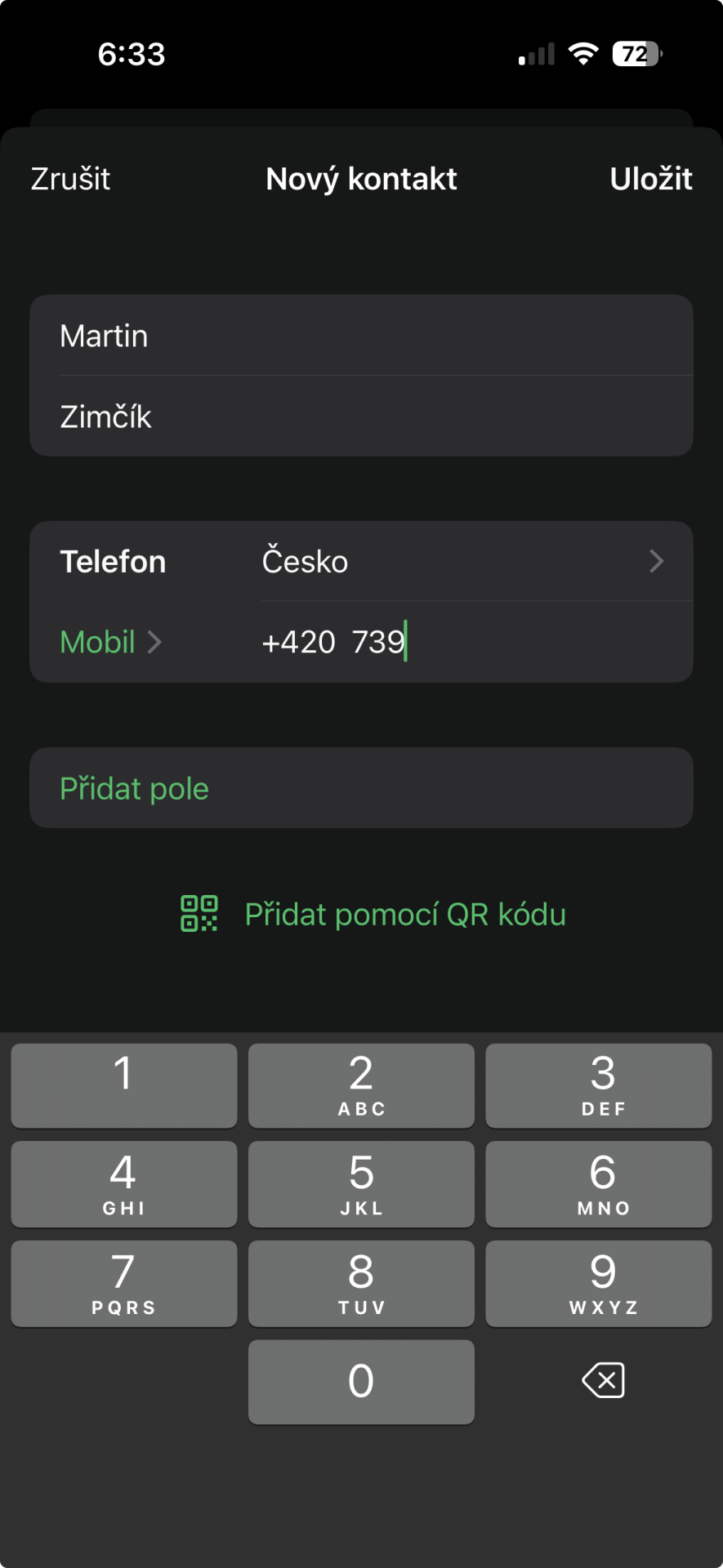 Přidání nového kontaktu - Využívání aplikací na telefonu a tabletu