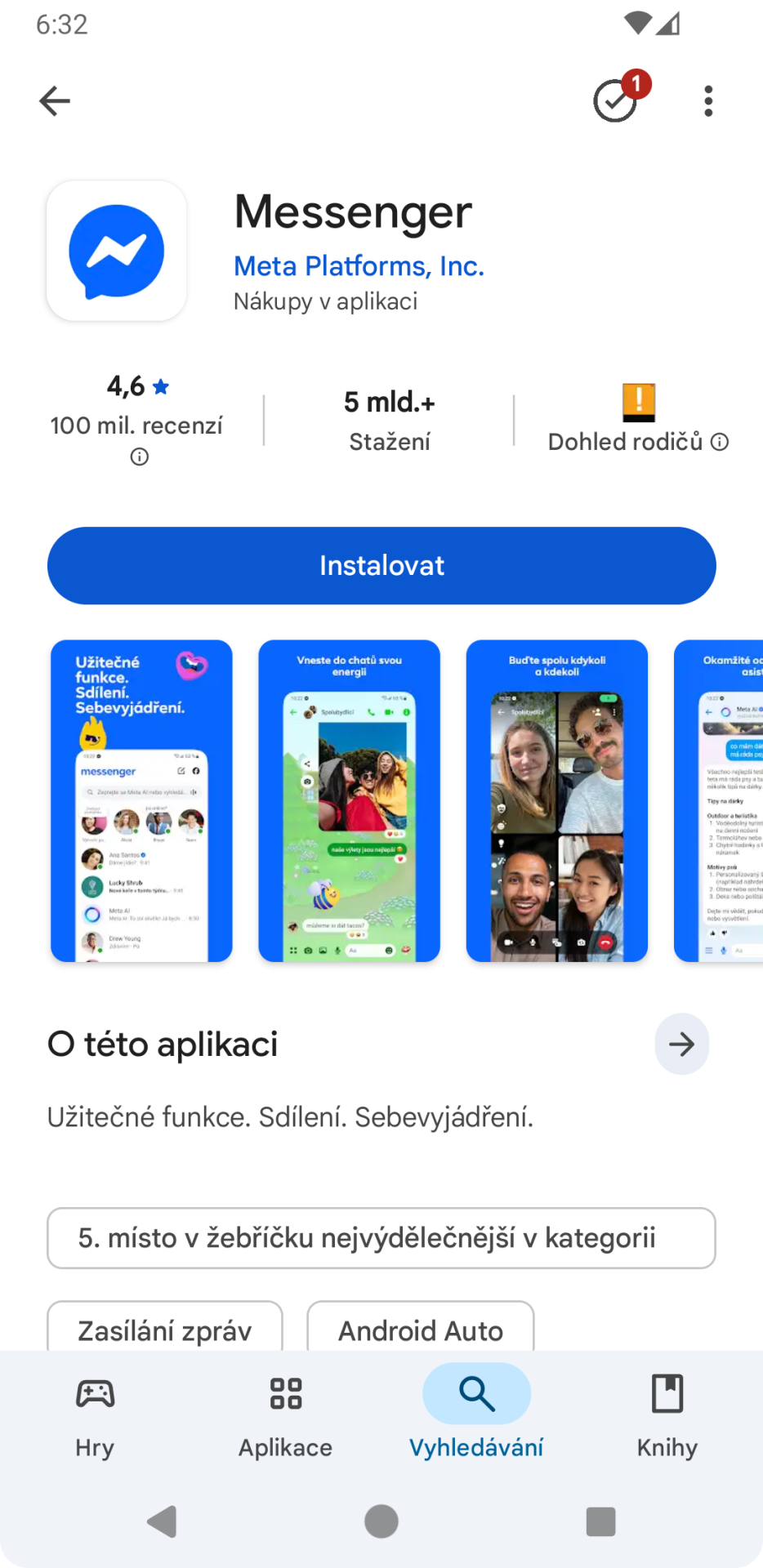 Instalace Messenger Android - Využívání aplikací na telefonu a tabletu