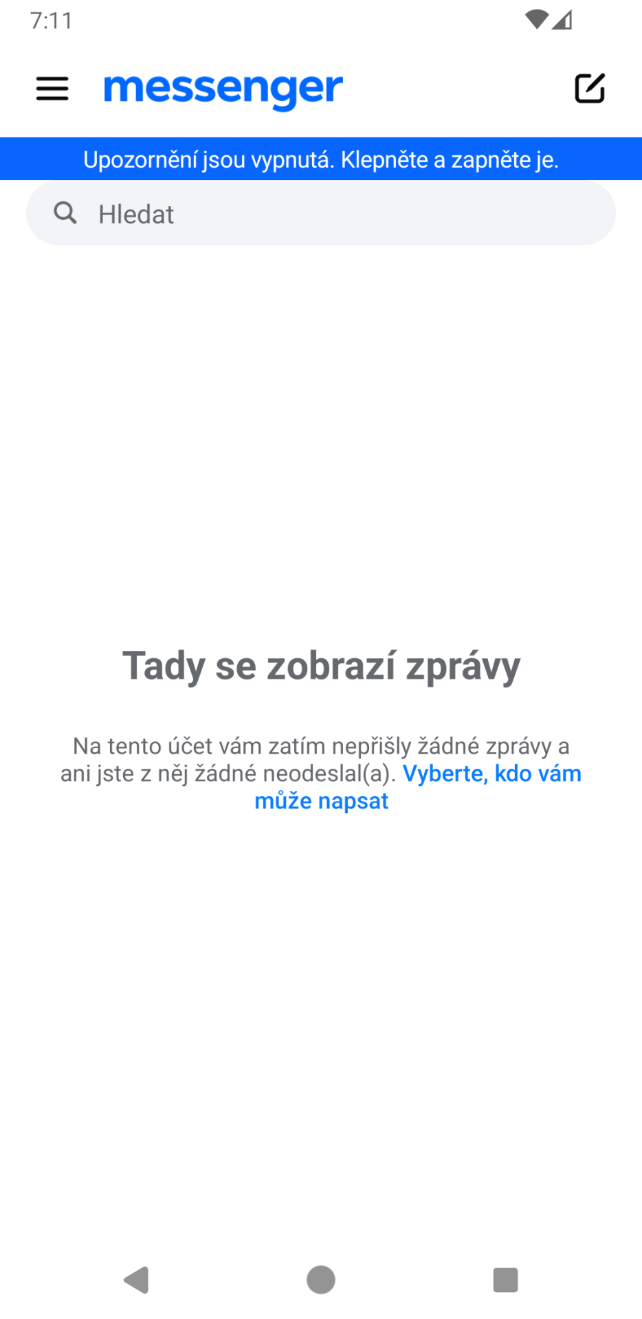 Domovská stránka Messengeru - Využívání aplikací na telefonu a tabletu