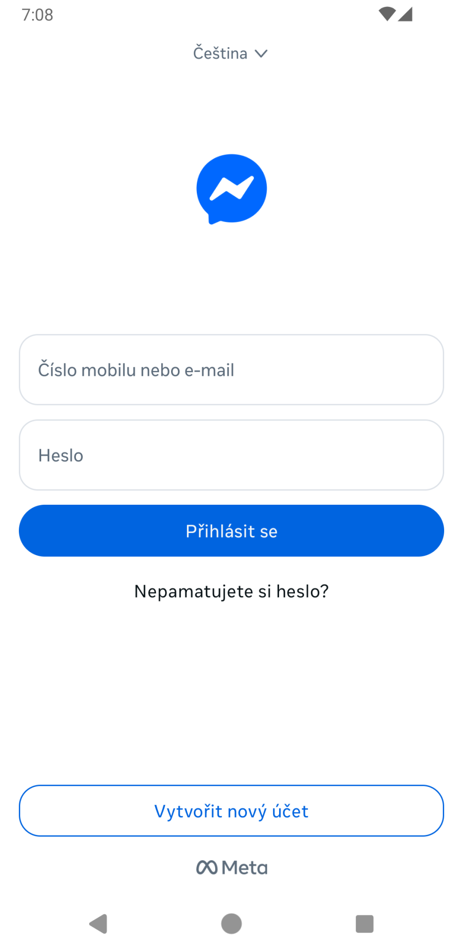 Přihlášení Messenger - Využívání aplikací na telefonu a tabletu