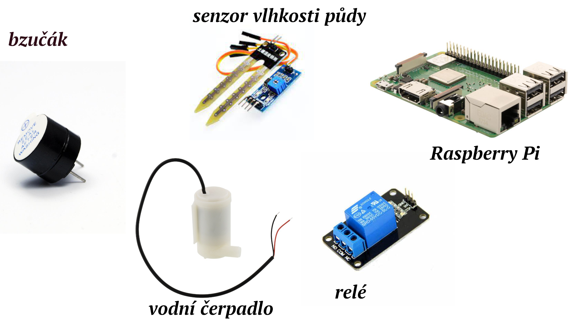 Náhled použitých součástek - Raspberry Pi