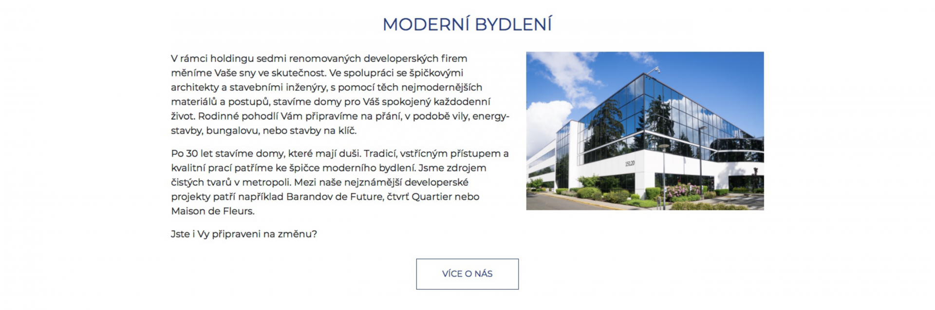 Sekce moderní bydlení z Bootstrap šablony v PSD souboru - Tvorba Bootstrap šablony z PSD souboru