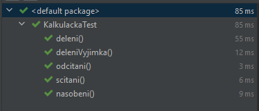 Výsledek unit testů v IntelliJ - Testování v Kotlin
