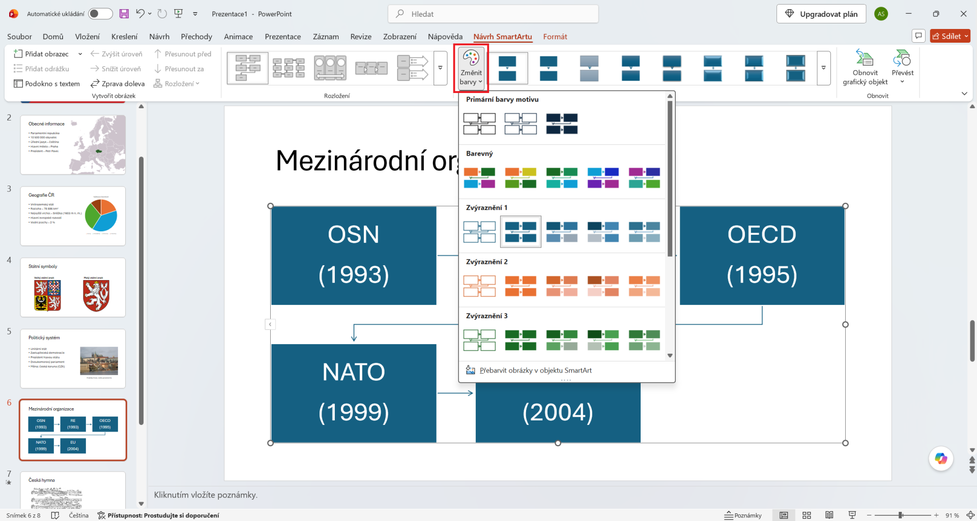 Změna barev SmartArtu v Microsoft PowerPointu - Základy Microsoft PowerPoint