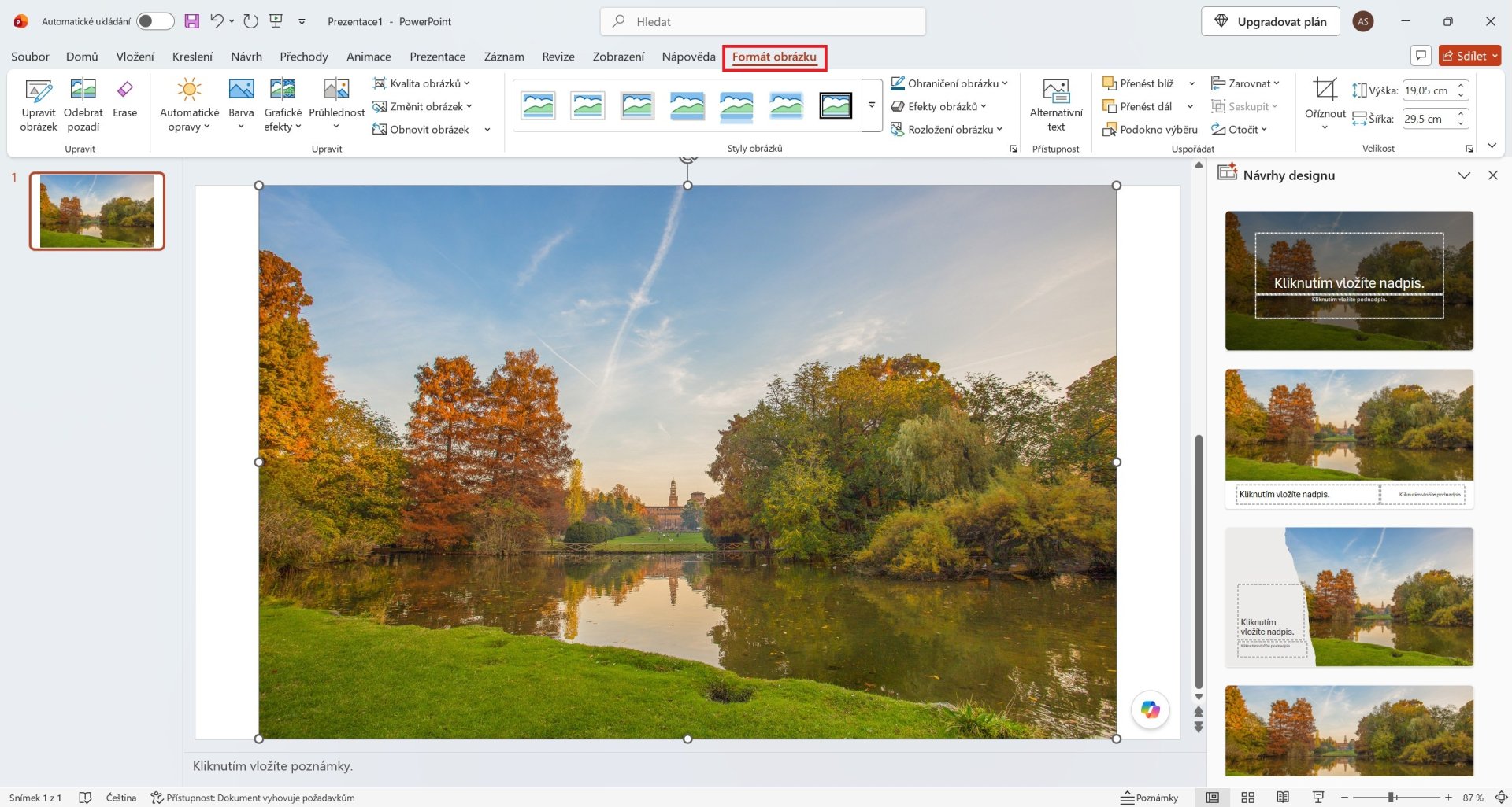 Karta Formát obrázku v Microsoft PowerPointu - Základy Microsoft PowerPoint