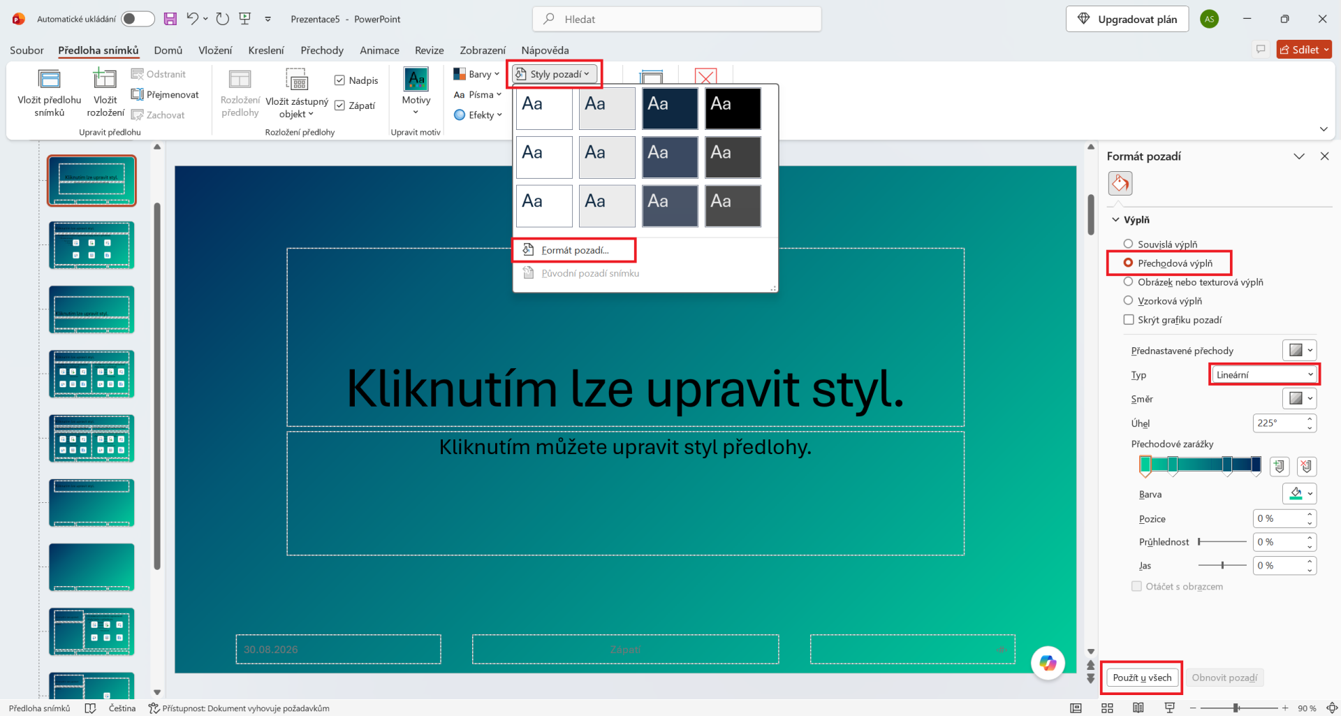 Úprava pozadí v předloze snímků Microsoft PowerPointu - Základy Microsoft PowerPoint