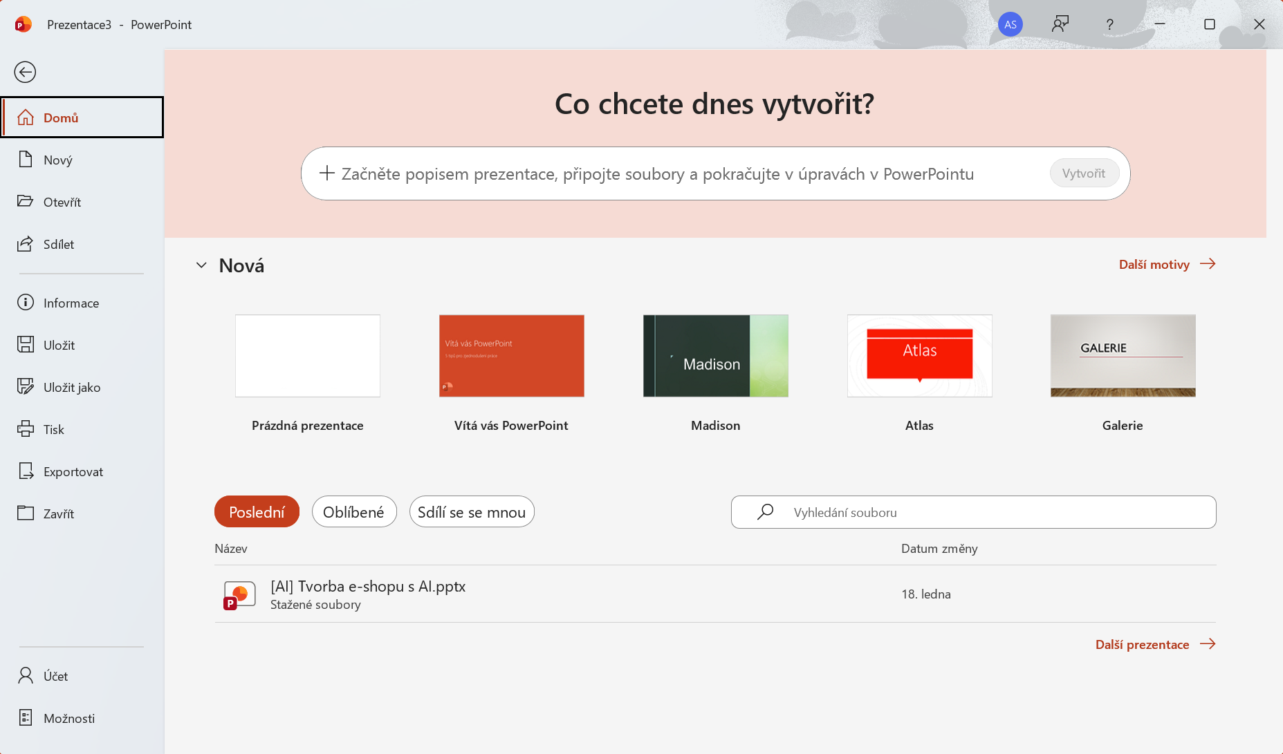 Zobrazení karty Soubor v Microsoft PowerPointu - Základy Microsoft PowerPoint