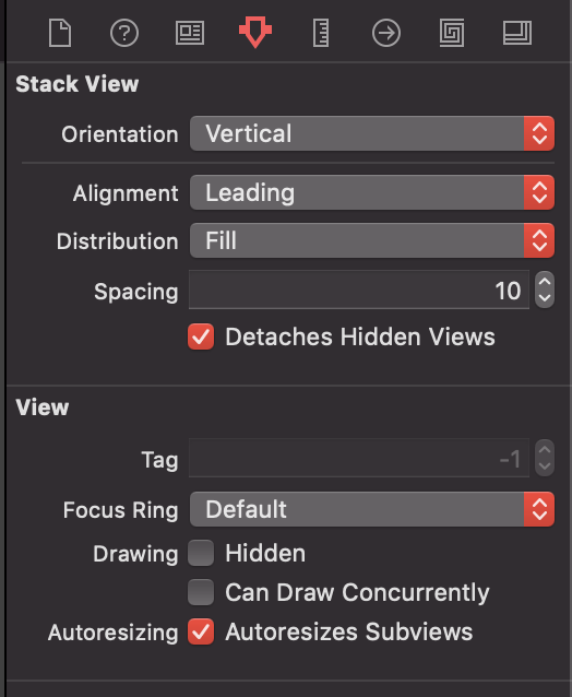 Hlavní nastavení Stack View - macOS - Desktopové aplikace ve Swift