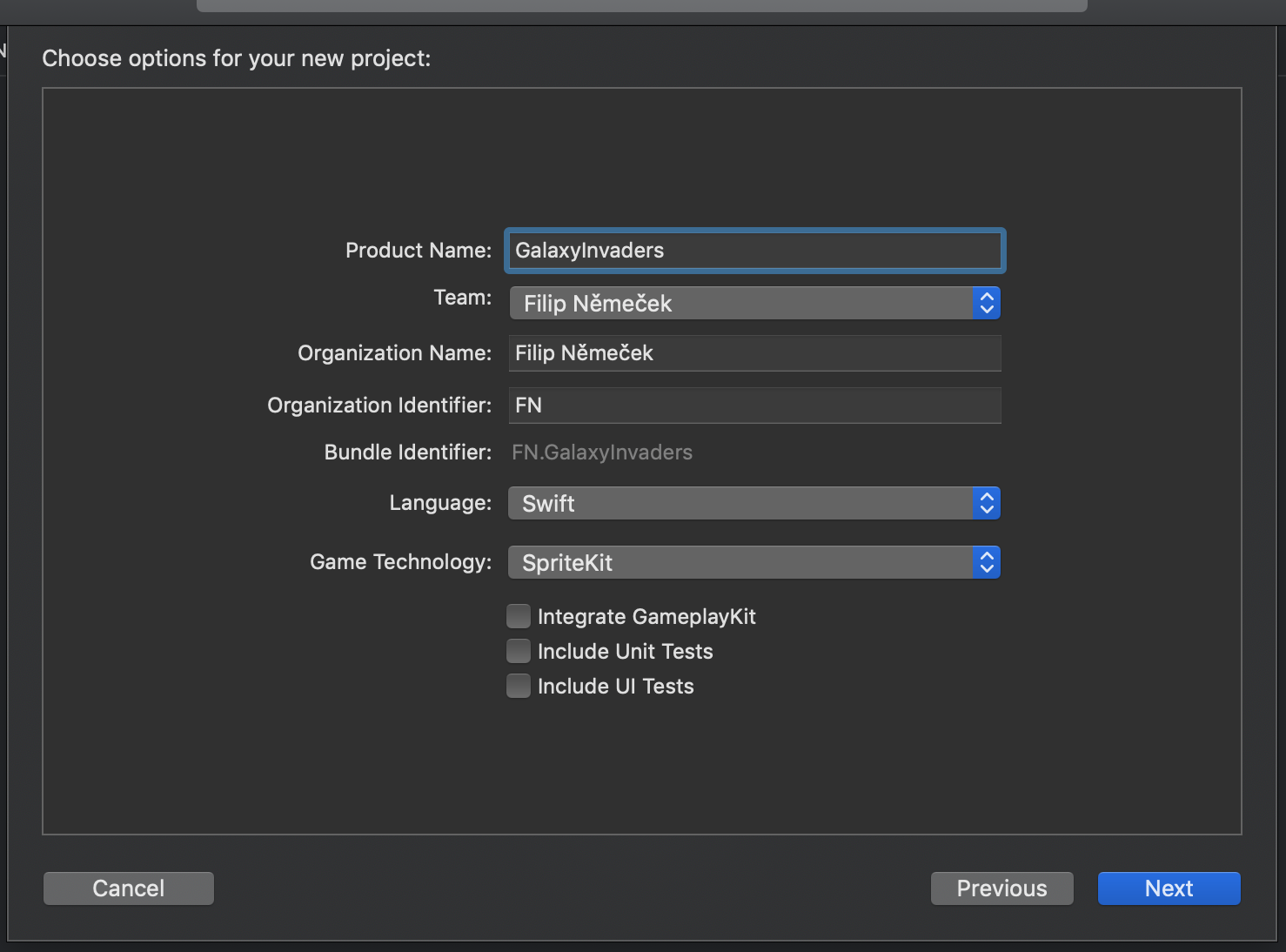 Vytvoření SpriteKit projektu v Xcode - SpriteKit - Tvorba iOS her ve Swift