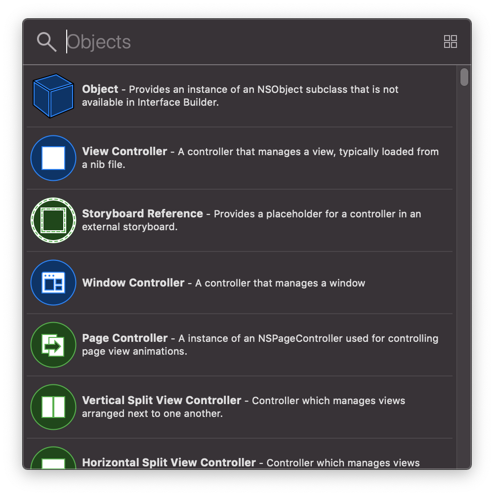 Vyhledávání v Xcode component library - macOS - Desktopové aplikace ve Swift