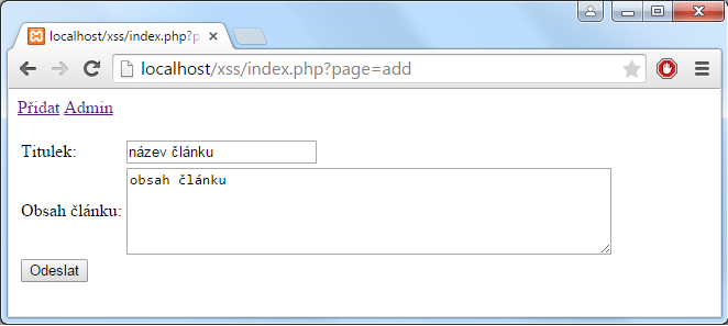 Formulář na přidání článku - Bezpečnost webových aplikací v PHP