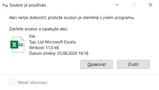 Hlášení Windows 10 o chybě při práci se souborem - User Experience (UX)