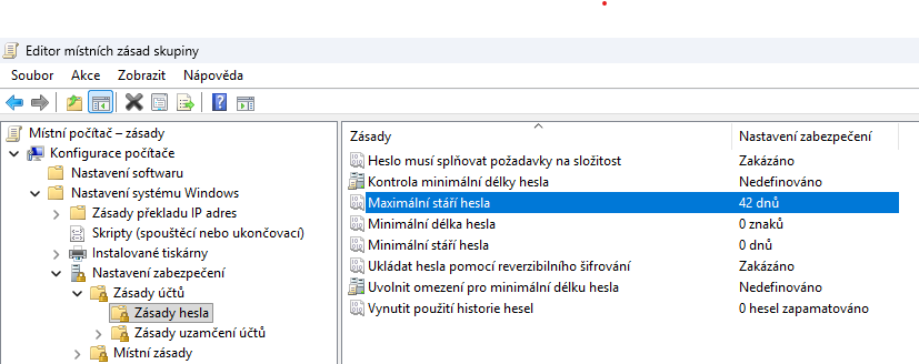 Editor místních zásad skupiny – zásady hesla - Základy Windows