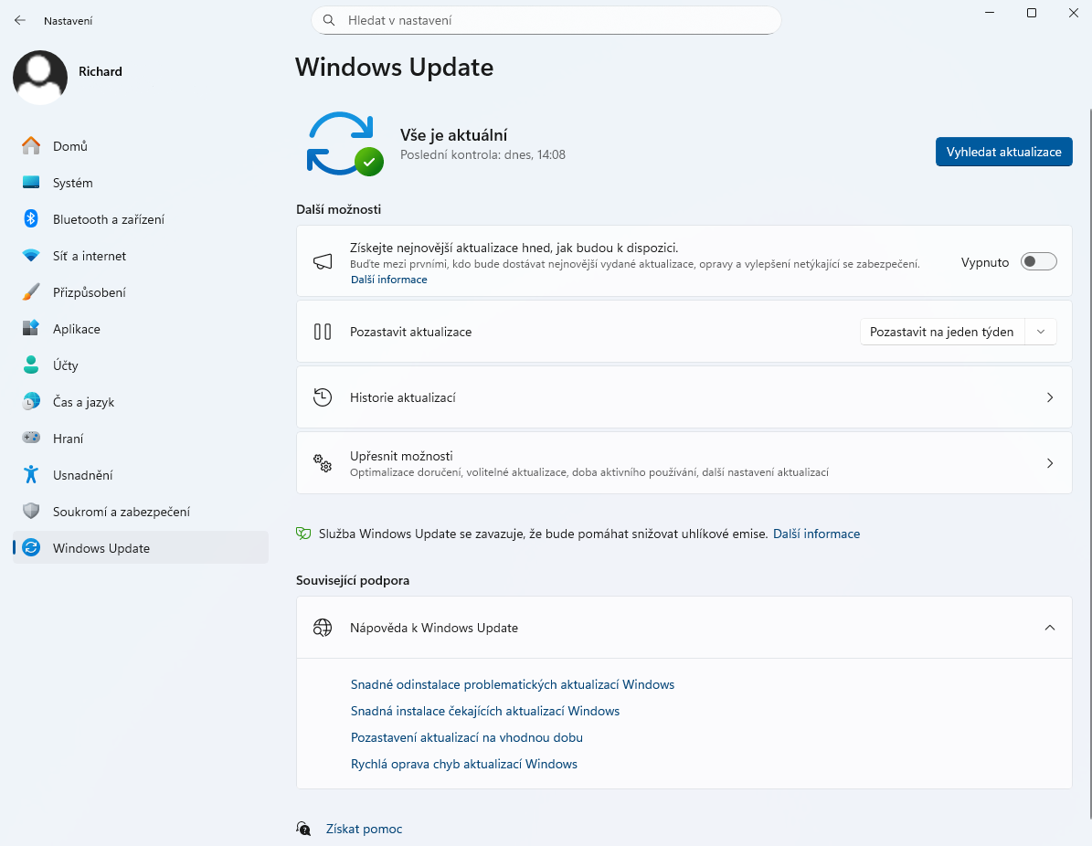 Nastavení Windows Update - Základy Windows