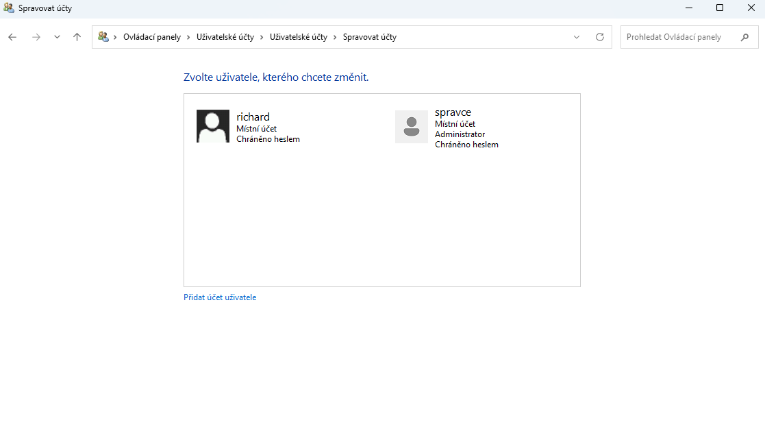 Přidat účet uživatele Windows - Základy Windows