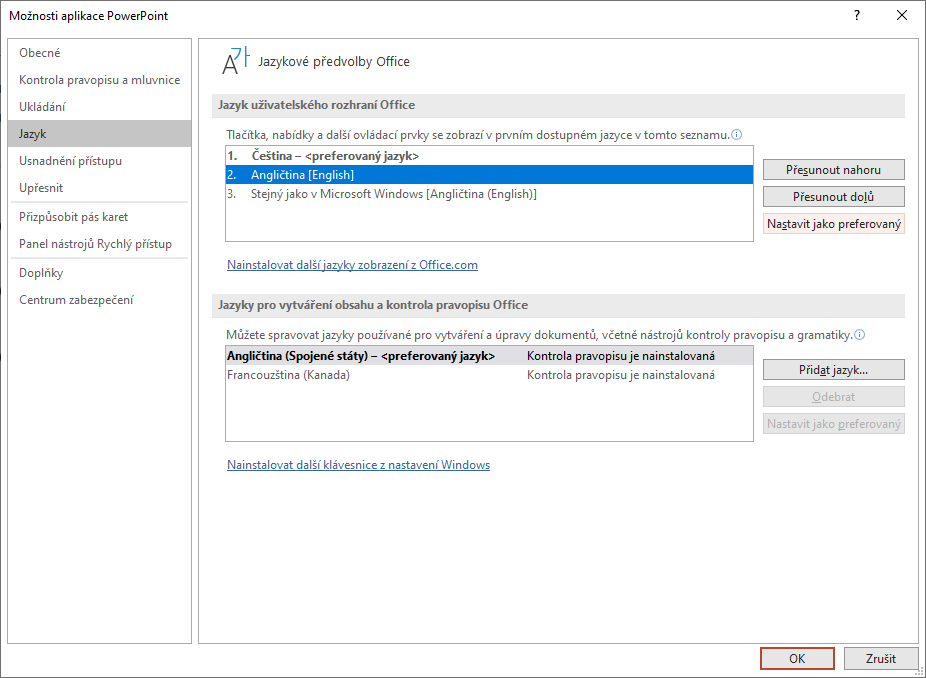 Nastavení jazyka - Základy Microsoft PowerPoint