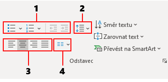 Sada nástrojů Odstavec - Základy Microsoft PowerPoint