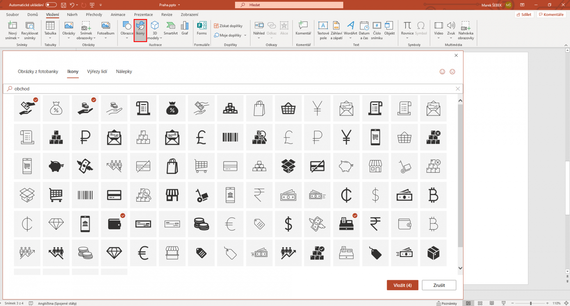 Vložení ikony - Základy Microsoft PowerPoint