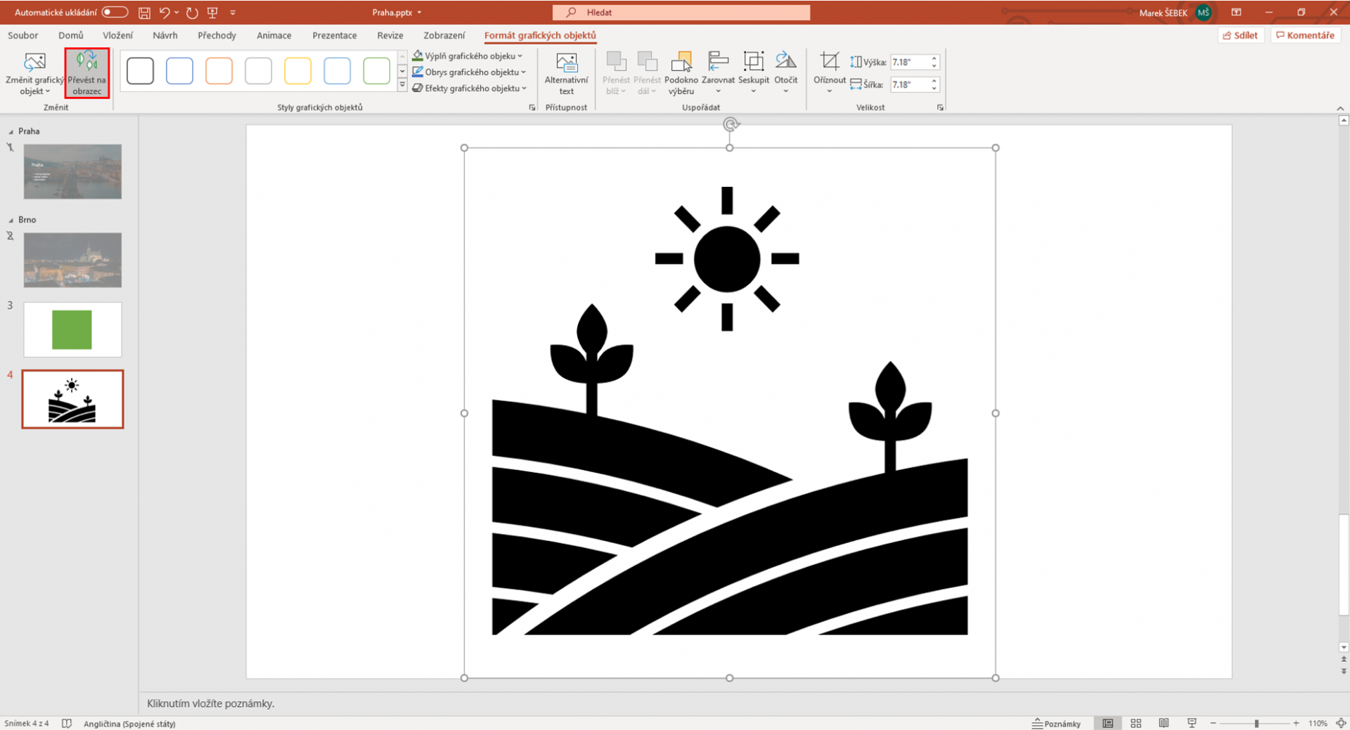 Převedení objektu na obrazec - Základy Microsoft PowerPoint