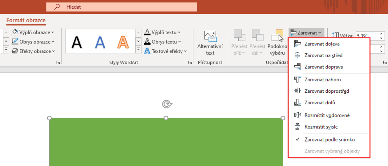 Zarovnání obrazce - Základy Microsoft PowerPoint