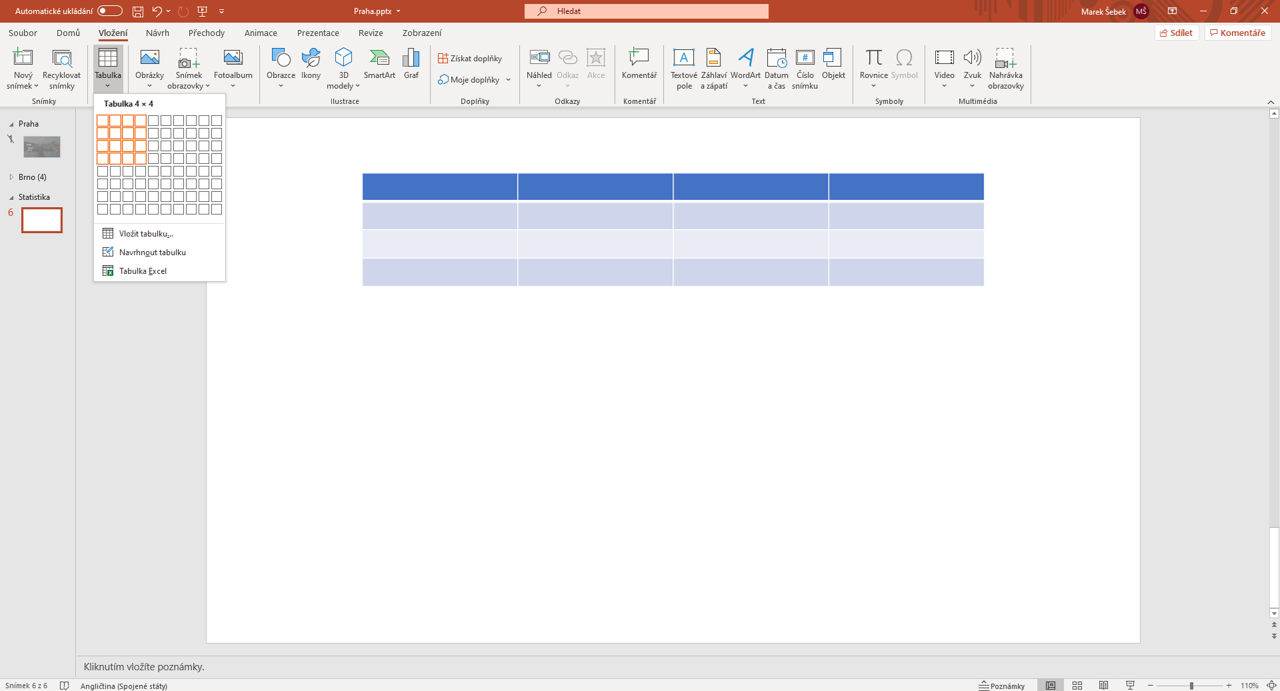 Vložení PowerPoint tabulky pomocí mřížky - Základy Microsoft PowerPoint