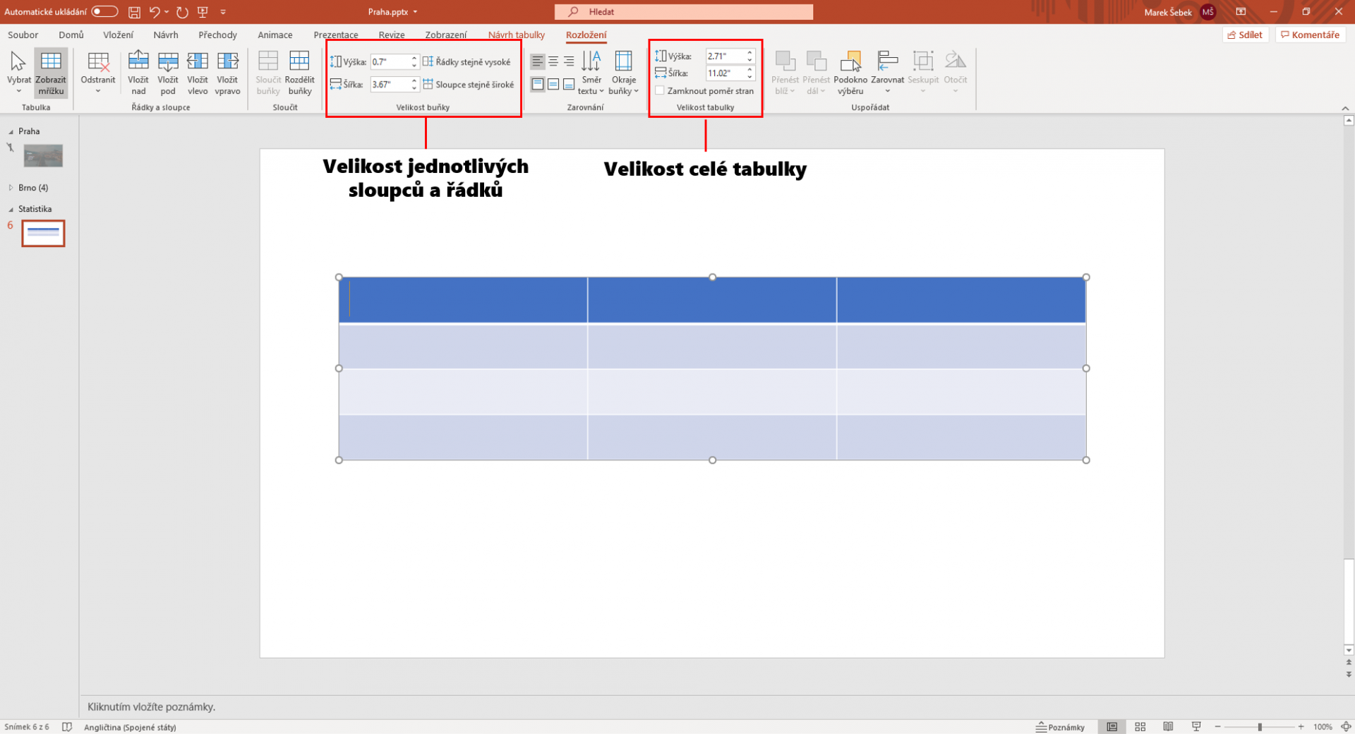 Změna rozložení tabulky - Základy Microsoft PowerPoint