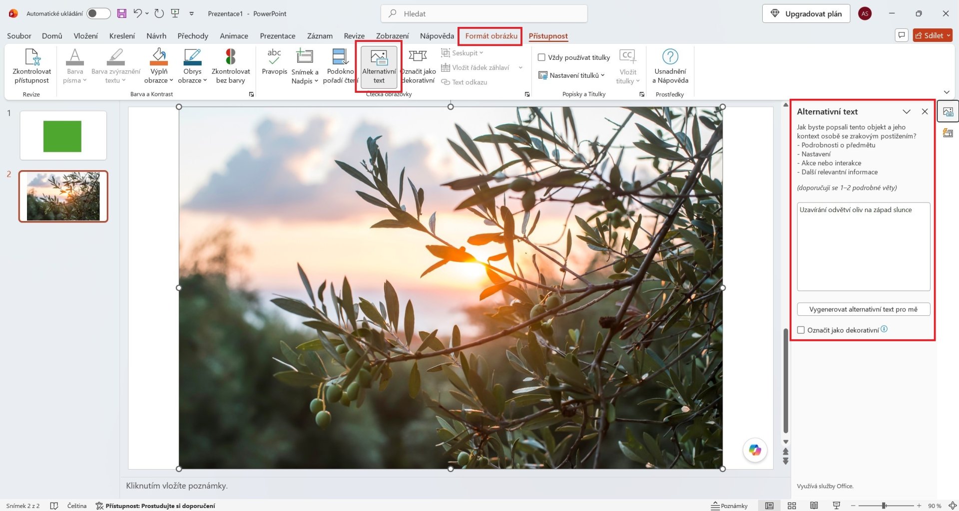 Nastavení alternativního textu objektu - Základy Microsoft PowerPoint