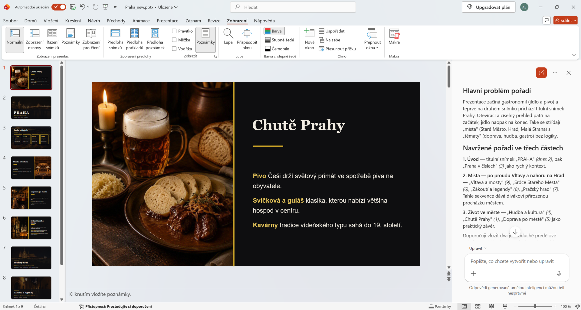 Návrh uspořádání snímků prezentace pomocí Copilotu - Základy Microsoft PowerPoint