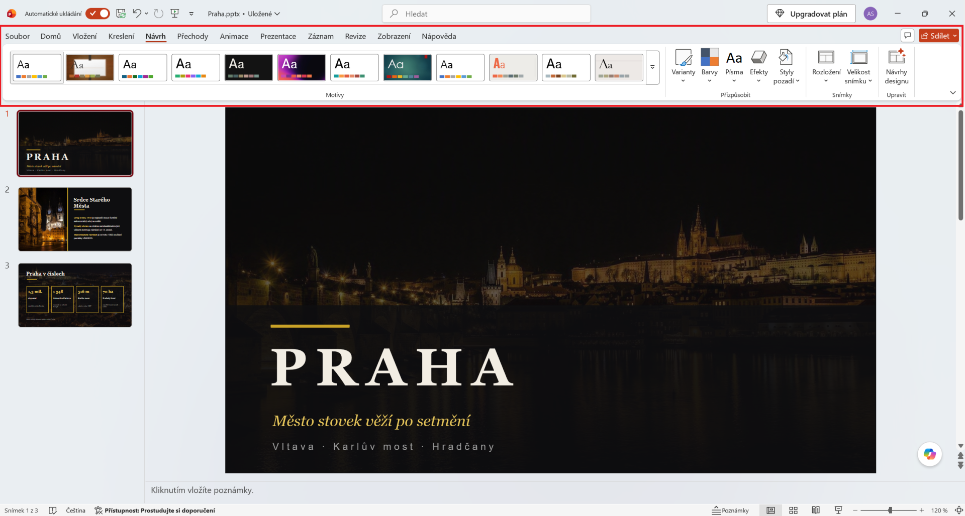 Karta Návrh v Microsoft PowerPointu - Základy Microsoft PowerPoint