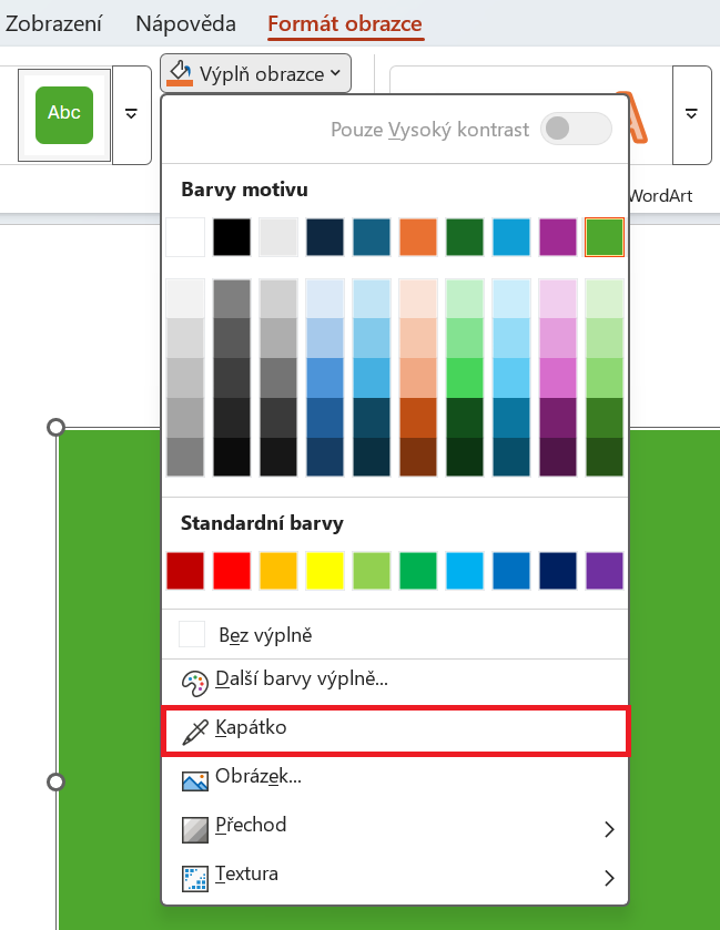 Výběr barvy pomocí nástroje Kapátko - Základy Microsoft PowerPoint