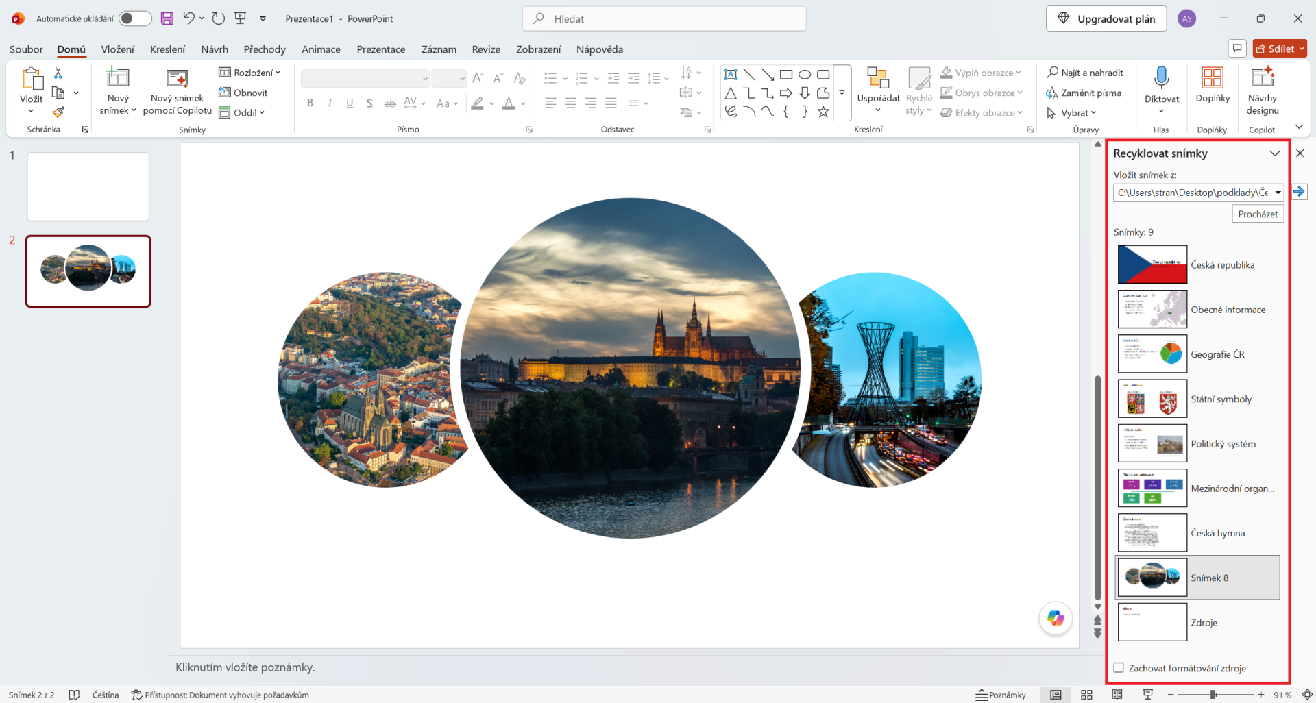 Opětovné použití snímků z jiné prezentace - Základy Microsoft PowerPoint