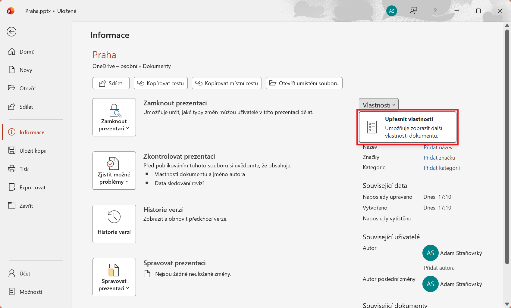 Vlastnosti prezentace - Základy Microsoft PowerPoint