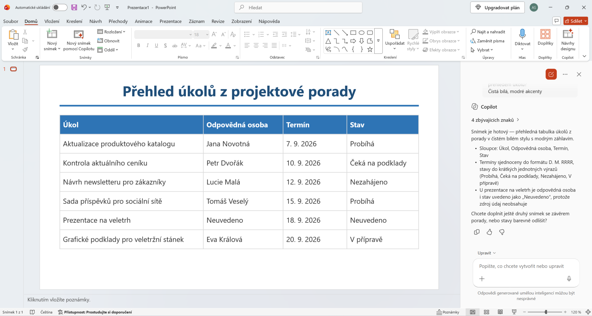 Tabulka vytvořená z informací ve zdrojovém dokumentu - Microsoft Office