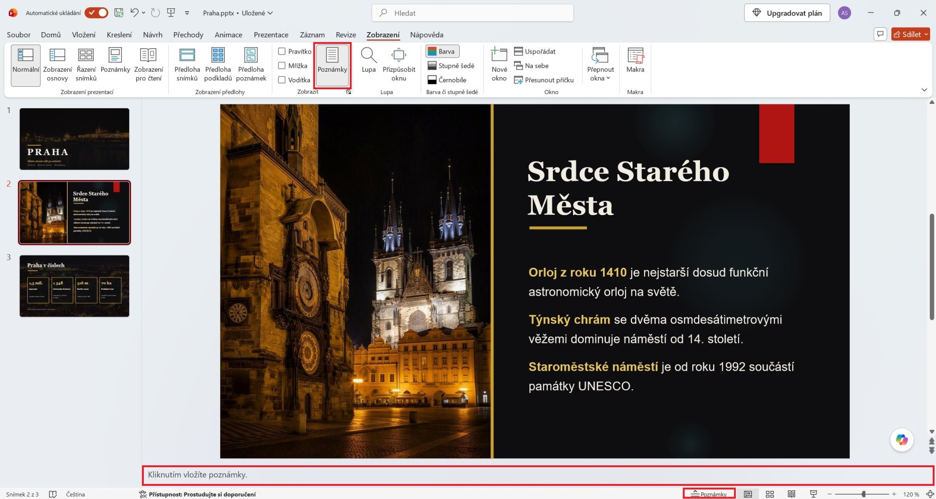 Zobrazení poznámek v Microsoft PowerPointu - Základy Microsoft PowerPoint