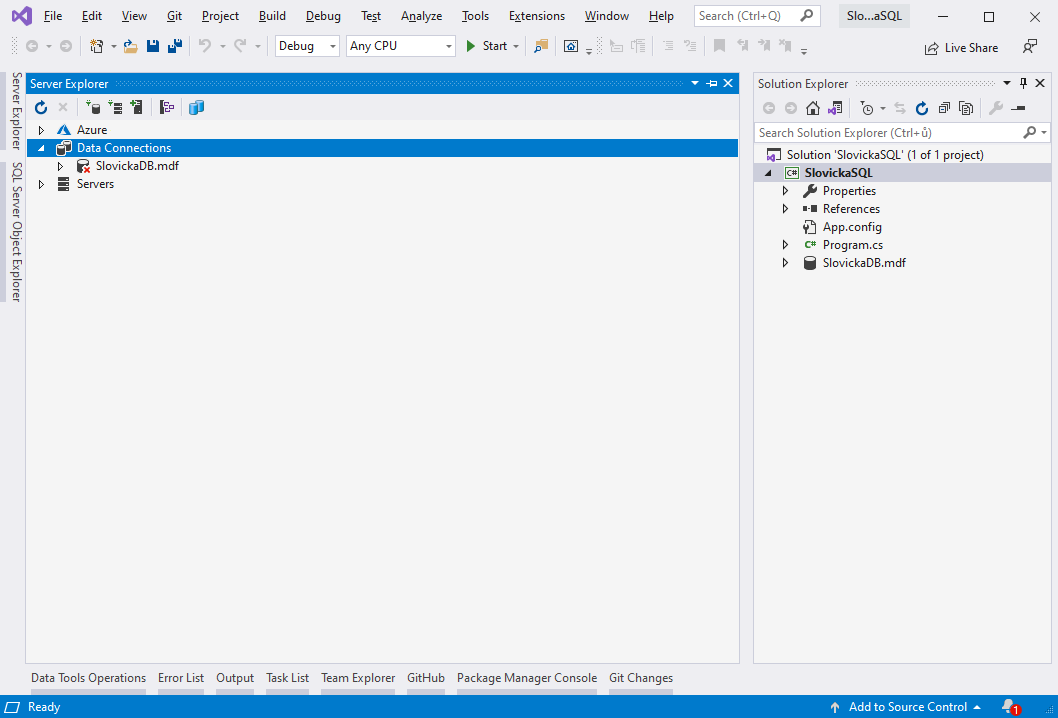 Server Explorer - Databáze v C# - ADO.NET