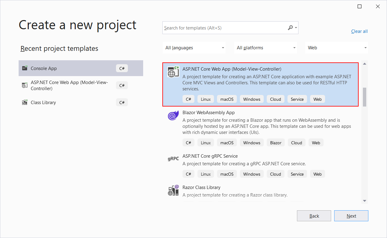 Vytvoření ASP.NET Core MVC projektu ve Visual Studio - E-shop v ASP.NET Core MVC - Základ