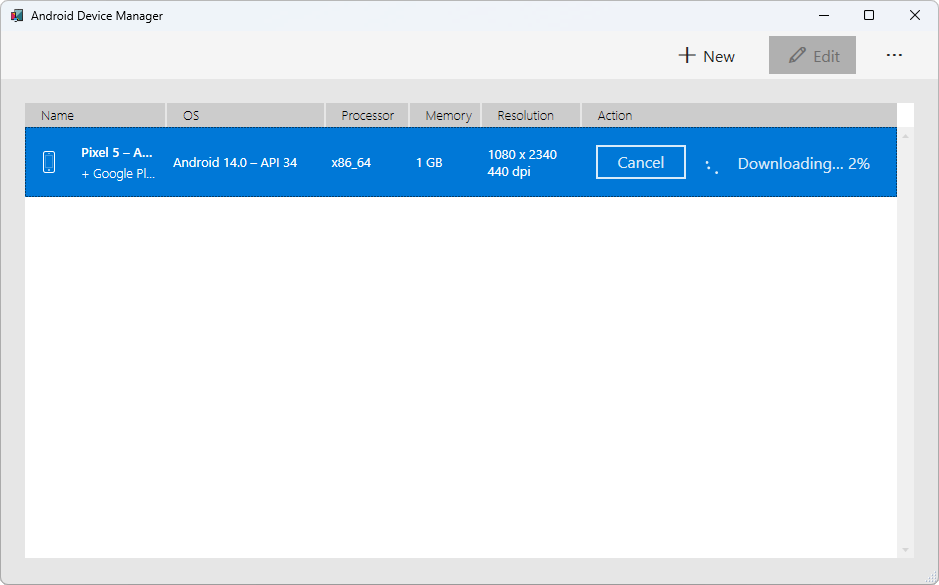 Stahování emulátoru - .NET MAUI - Multiplatformní aplikace v C# .NET