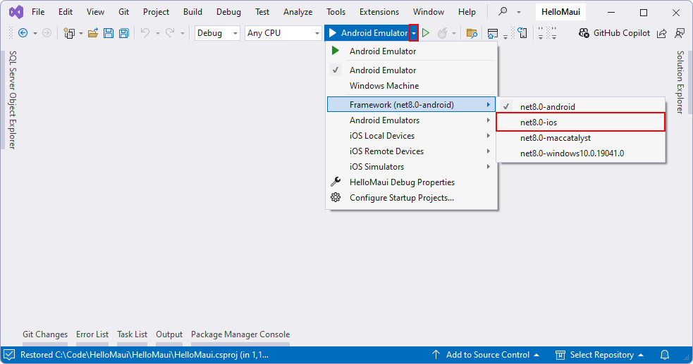 Výběr cílového frameworku – iOS - .NET MAUI - Multiplatformní aplikace v C# .NET
