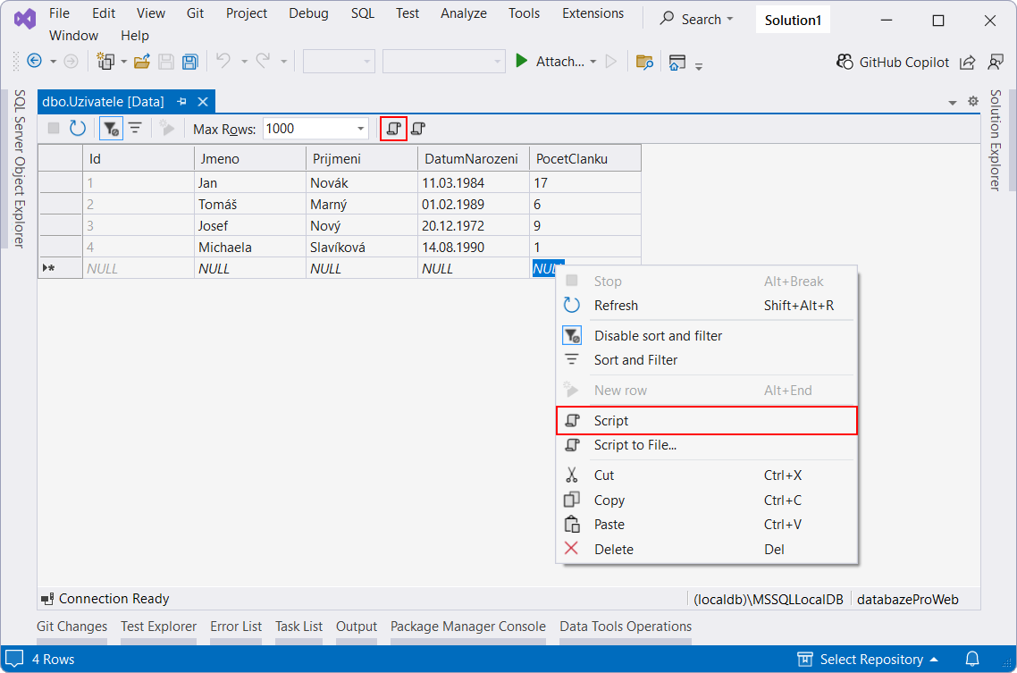 Script - MS-SQL databáze krok za krokem