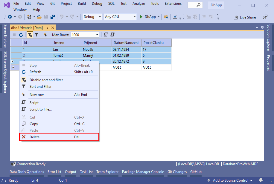 Delete - MS-SQL databáze krok za krokem