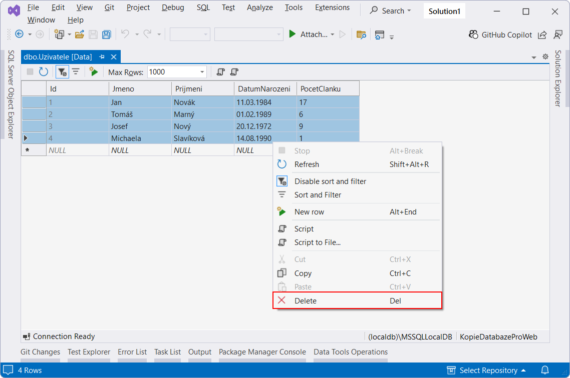 Delete - MS-SQL databáze krok za krokem
