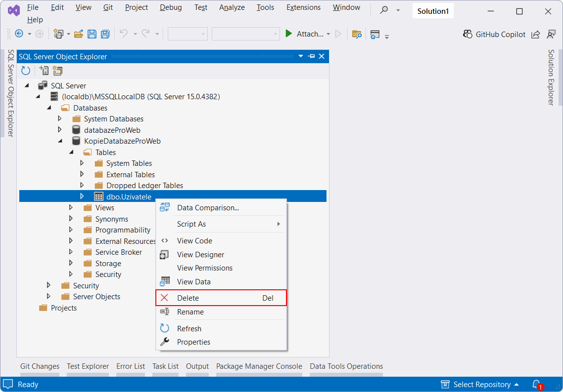 Vymazání tabulky - MS-SQL databáze krok za krokem