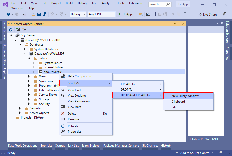 DROP AND CREATE To - MS-SQL databáze krok za krokem