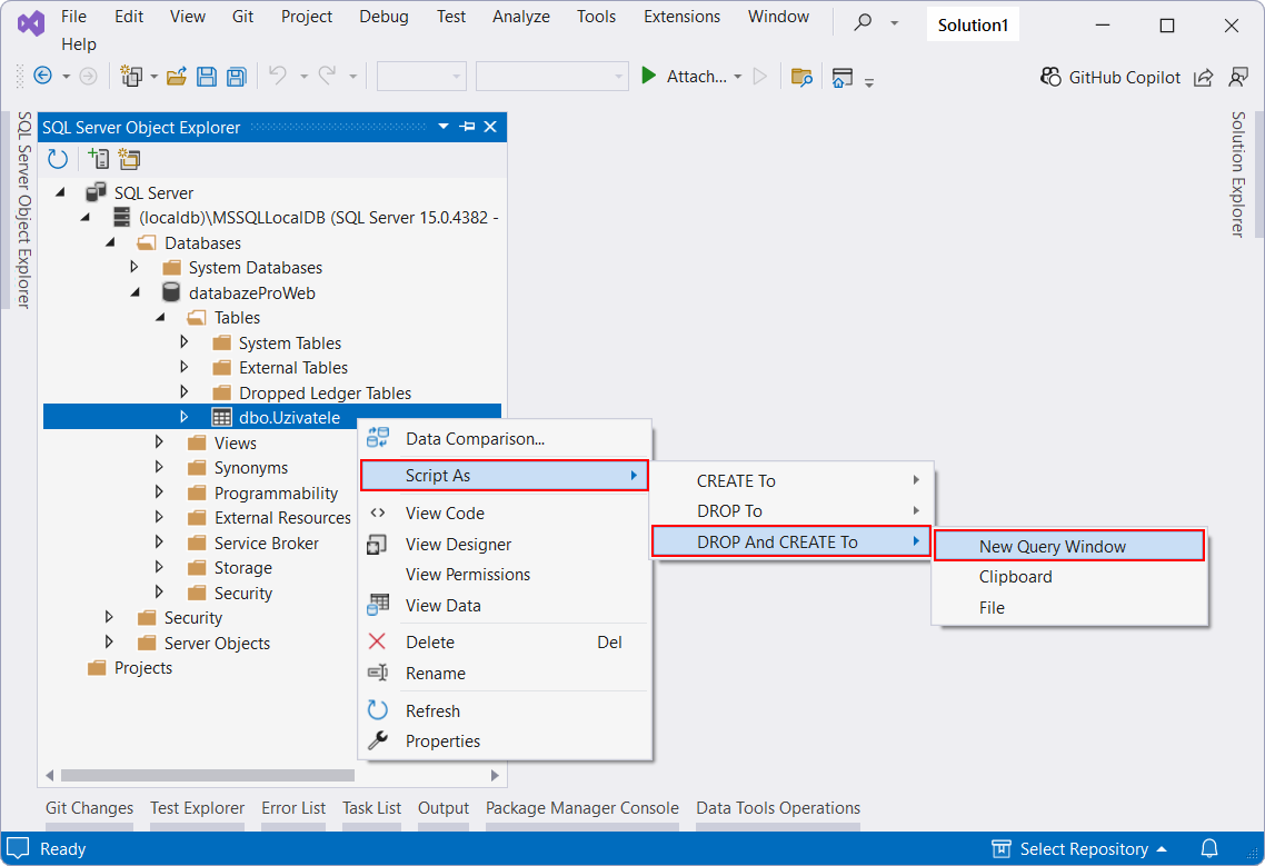 DROP AND CREATE To - MS-SQL databáze krok za krokem