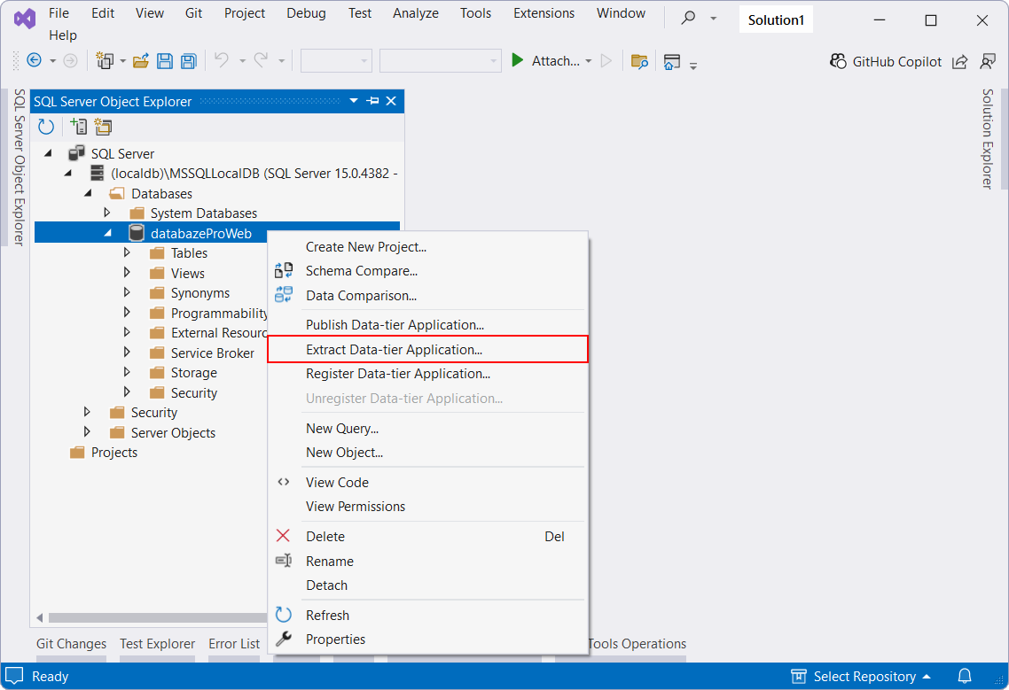 Extract Data-tier Application… - MS-SQL databáze krok za krokem