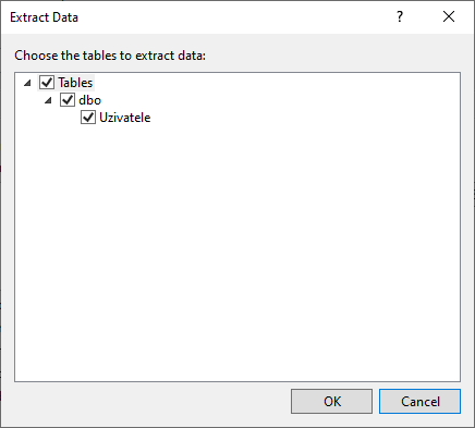 Extract Data dialog - MS-SQL databáze krok za krokem