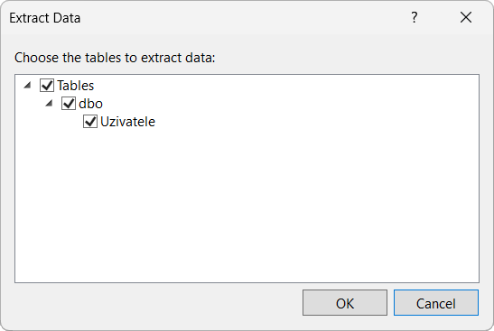 Extract Data dialog - MS-SQL databáze krok za krokem