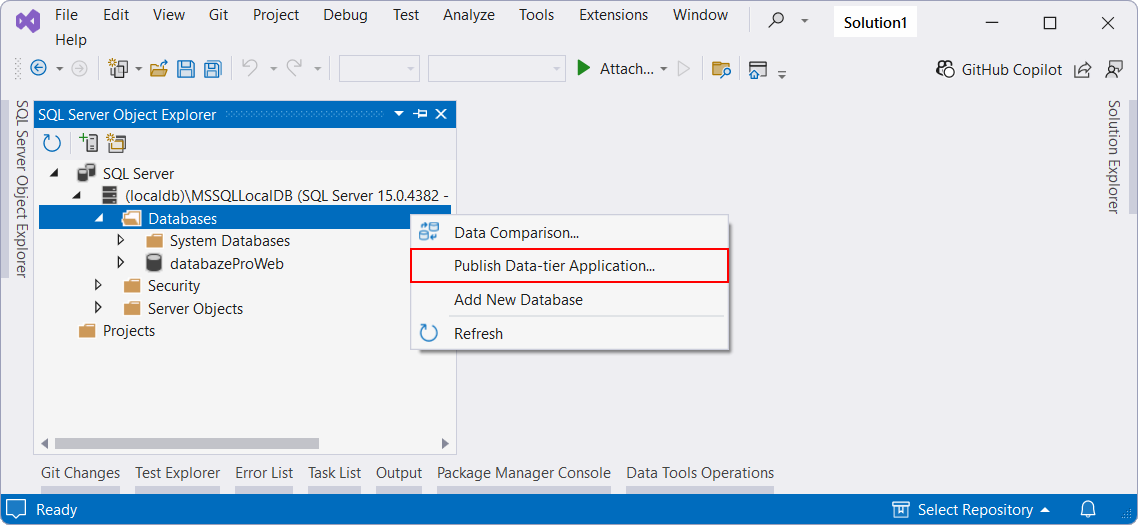 Publish Data-tier Application - MS-SQL databáze krok za krokem